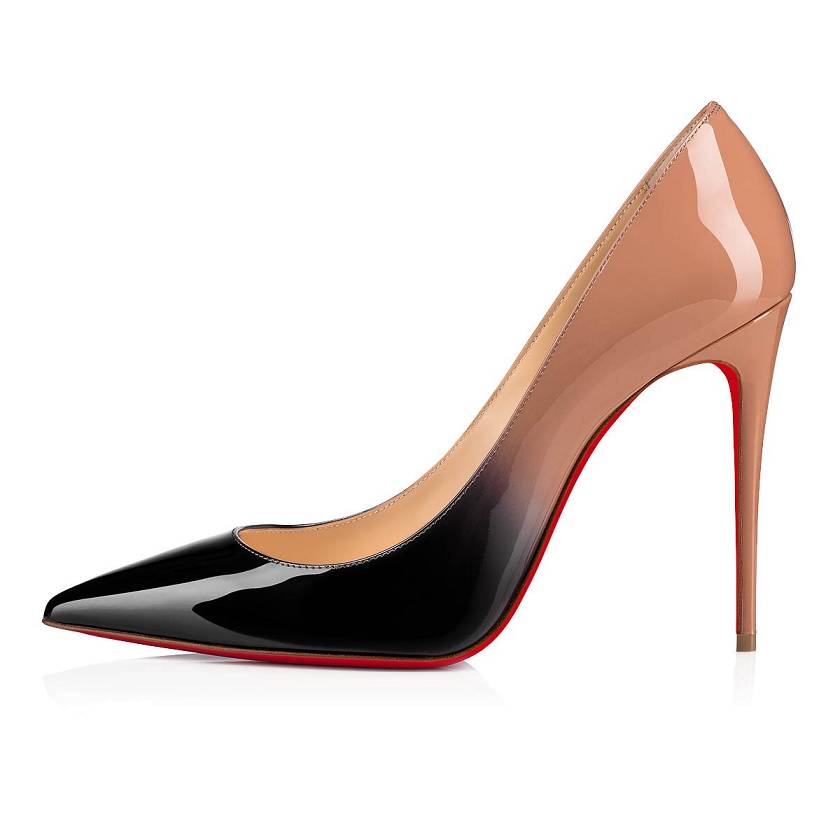 Women's Christian Louboutin Kate 100mm Patent Leather Pumps - Black-nude [3271-609]